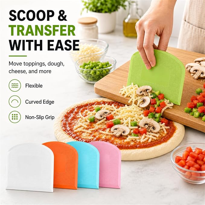 Flexible Dough Scraper & Cutter Set, 5-Piece Bench & Bowl Scrapers | Flexible Plastic, Bench and Bowl Scrapers, Curved Edge, Textured Grip, For Sourdough, Pizza, Fondant, Pastry and Cake Icing