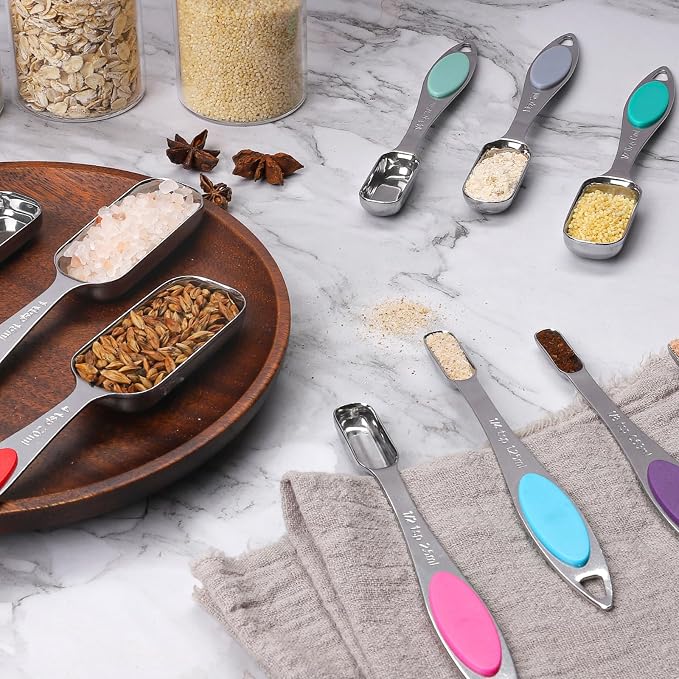 Magnetic Measuring Spoons Set of 11,Stainless Steel Magnetic Measuring Spoons,Teaspoon Measuring Spoon with Leveler for Dry or Liquid Ingredients (11, Colorful)