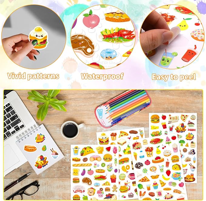 Cute Food Stickers 870 Count Cute Snack Hamburger Pizza Cake Donuts Stickers Party Favors Gifts for Scrapbook Gift Wrap Decor (Food)