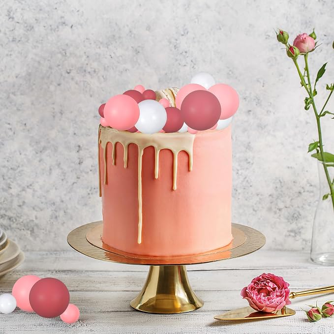 Gyufise 30Pcs Ball Cake Picks Mini Balloons Colorful Ball Shaped Cake Topper Pearl Balls Cupcake Cake Insert Topper for Birthday Party Wedding Decoration Supplies Pink White Rose Red