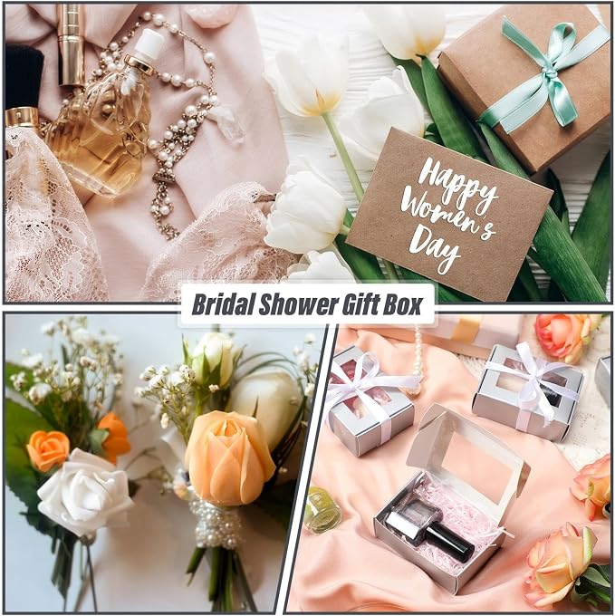 Zonon 30 Pcs Soap Boxes for Homemade Packaging, Mini Kraft Boxes with Window for Bakery Candy Soap Making Gift Packaging, 3.7x2.6x1.4 Inch (Silver)