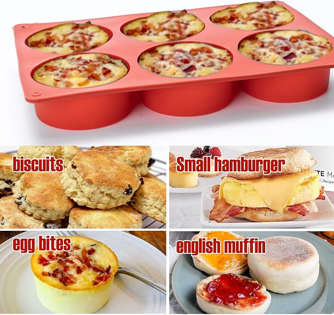 Silicone Egg Molds Frittata Pan, 2 Pack Starbuc Egg Bites Deep 3 Inch Dash Cups Sous Vide Round Rolls for Breakfast Sandwiches Omelets Dinner Rolls Baking