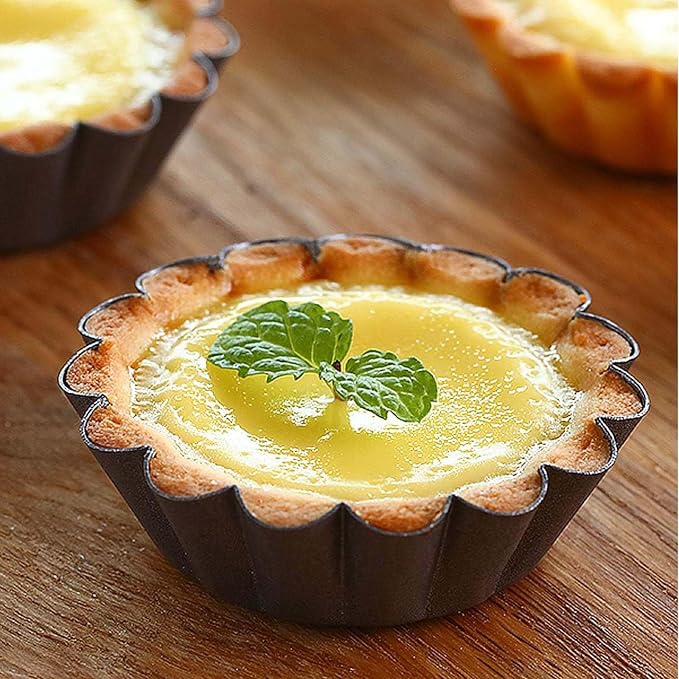 18 PCS 3 Inch Egg Tart Pan with Removable Bottom, Black Mini Tart Tins for Baking Cooking