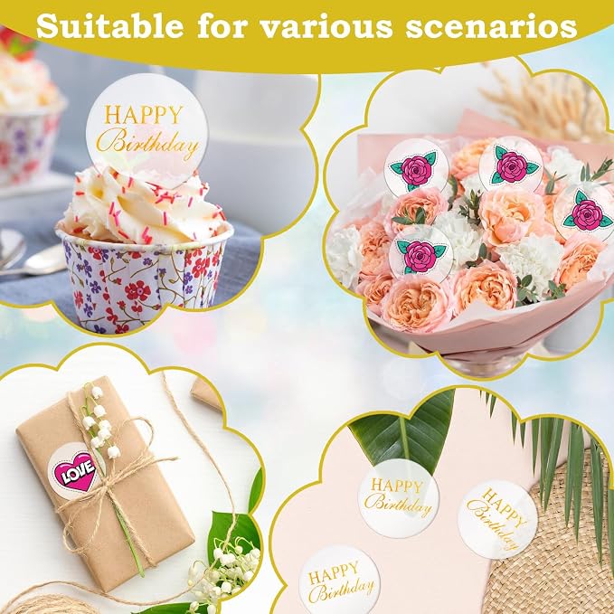 20 Pack 2 Inch Round Clear Acrylic Personalized Cupcake Toppers with Birthday Stickers Blank DIY Personalized Cake Toppers for Birthday Wedding Party Decorations Back to School