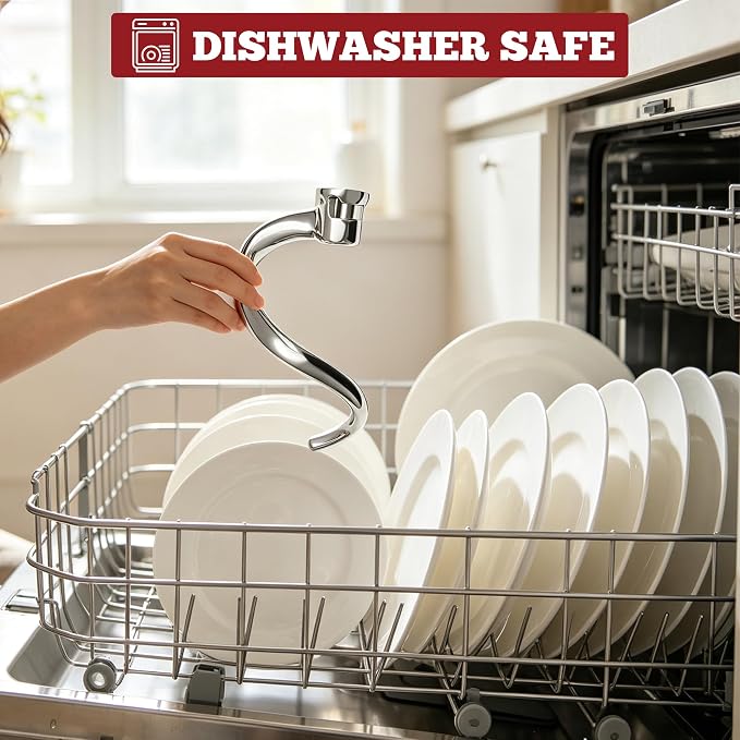 Stainless Steel Spiral Dough Hook for KitchenAid Tilt-Head Stand Mixer, Dough Hook Attachment Compatible with 4.5QT & 5QT Mixers, Dishwasher Safe, Efficient Kneading for Bread, Pizza & Pasta Dough | Heavy-Duty Construction Rust Resistant Food-Grade Eas...