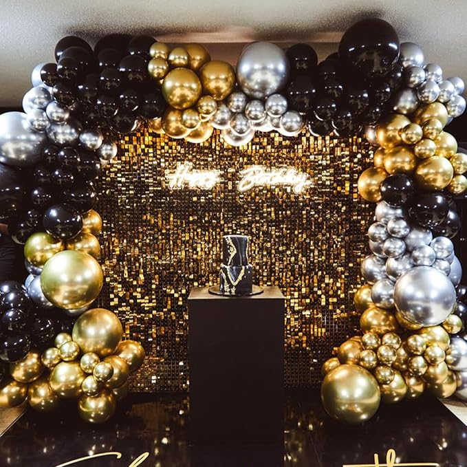 PartyWoo Black Gold and White Balloons, 140 pcs Black White and Metallic Gold Balloons Different Sizes Pack of 18 Inch 12 Inch 10 Inch 5 Inch for Balloon Garland or Arch as Birthday Party Decorations