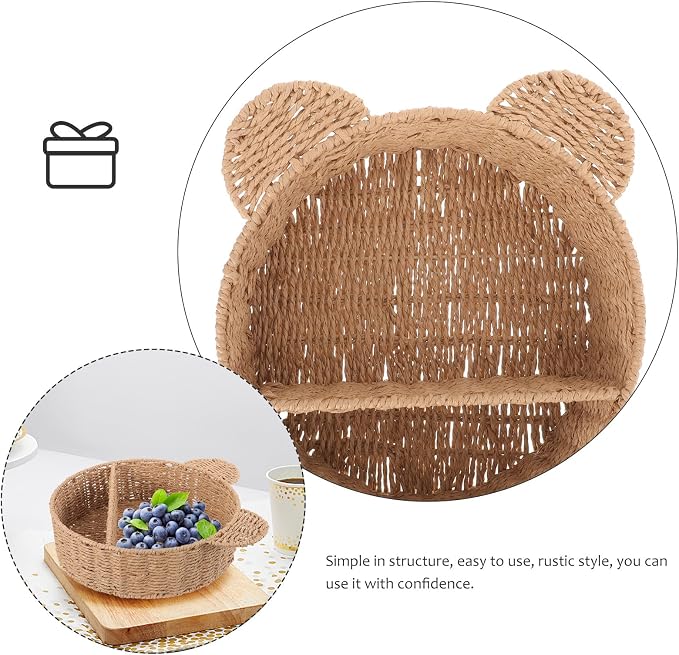 BESTYASH Rattan Woven Fruit and Bread Storage Basket, Food-grade Plastic Liner, Handwoven Rattan Basket for Kitchen Counter and Dining Table Organization