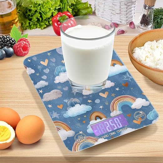 Food Scale Kitchen Scale Food Weight Scales Digital Weight Grams and Ounces Small Electronic Food Scale for Baking Cooking Blue Cute Rainbow Hearts Clouds Stars