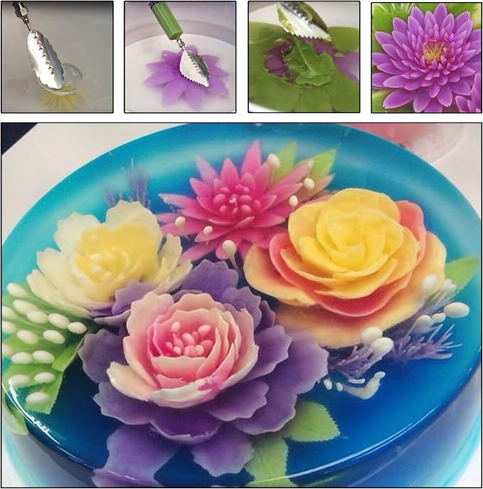 Woohome Art Cake Tools, 3D Gelatin Jelly Tools Includes 40 PCS Gelatin Tools and Making Pudding Pastry Nozzles for Cake Decoration, Jelly Cake making, (Style: GHIJ)
