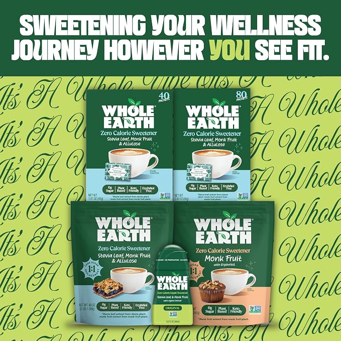 WHOLE EARTH Monk Fruit Sweetener with Erythritol, Plant-Based Sugar Alternative, 12 Ounce Pouch