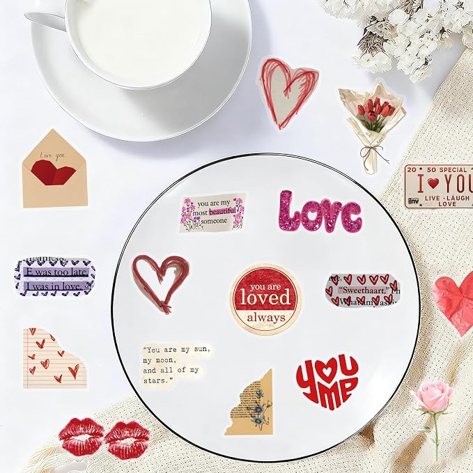 Valentine's Day Stickers for Adults,Teens, 50PCS PET Transparent Waterproof Adhesive Lover Decals Wife Sticker for Adult Birthday Party Laptop Water Bottle Guitar Scrapbook Phone Case