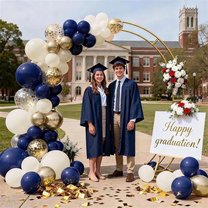 Blue and Gold Balloons Arch Kit, Navy Dark Blue Latex Balloon Arch Kit with Chrome Gold Sand White Balloons Garland and Gold Confetti Balloons for Wedding Boy Birthday Gender Reveal Party Decoration