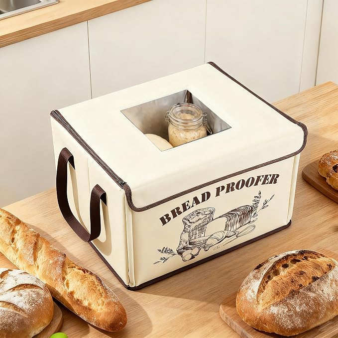 Folding Bread Proofing Box with Fahrenheit Temp Control & Digital Timer, 3-Side Heating Dough Proofer with Metal Rack, Large Foldable Fermenter for Sourdough, Pizza Dough, Yogurt & Kombucha