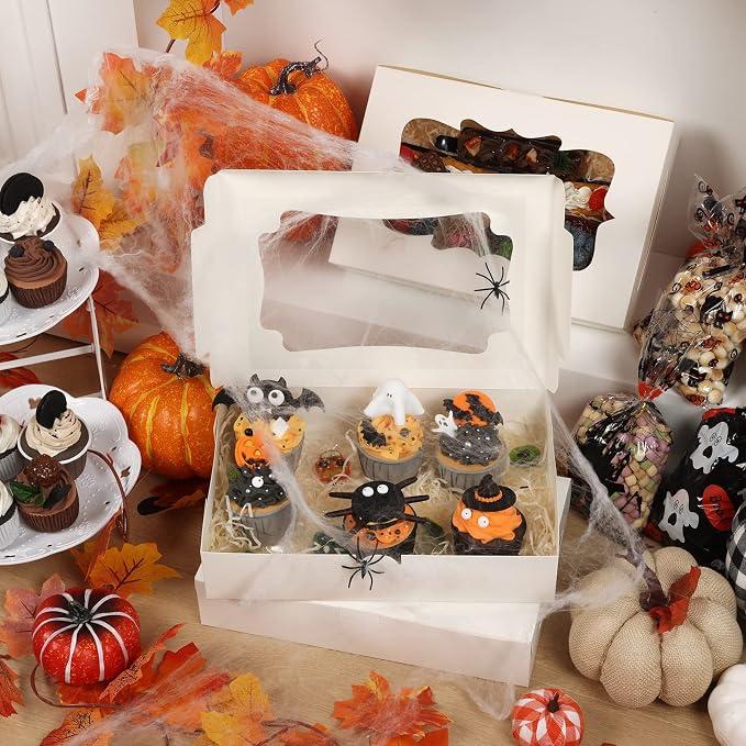 TOMNK 60pcs Cookie Boxes, 12x8x2.5 Inches 3 Style Bakery Boxes, Treat Containers with Window for Candies, Chocolate Strawberries, Cakes, Muffins, Donuts