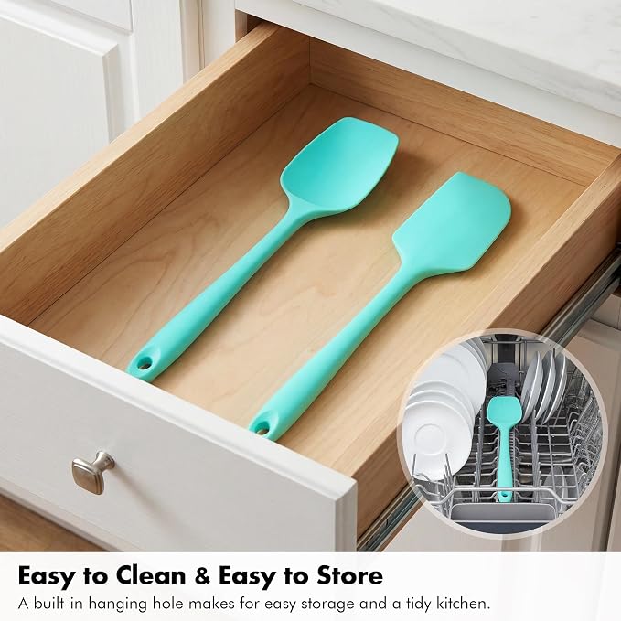 2 Pieces Silicone Spatula Set: Ironberry 600ºF Heat Resistant Food Grade Cooking & Baking Utensils, Kitchen Flexible Nonstick Rubber Scraper for Scraping, Mixing, Scrambling, Flipping (Aqua Sky)