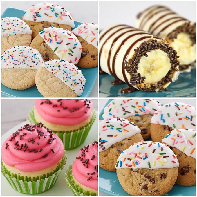 Cake Mate Holiday Christmas Sprinkles 4-Pack – Rainbow Nonpareils, Chocolate Flavored, Flower Decors & Rainbow Jimmies – Festive Dessert Toppers for Cookies, Cakes & Cupcakes