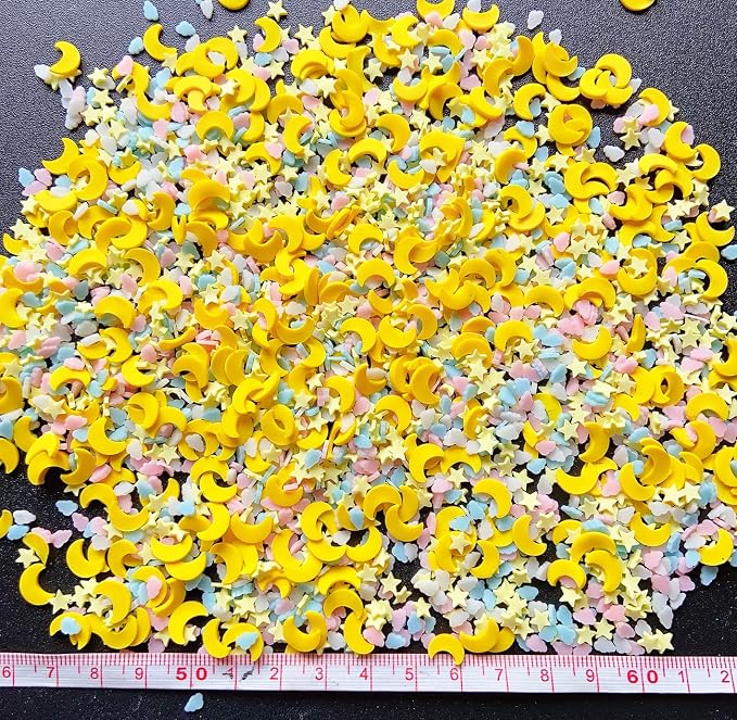 EHOPE 50g Fake Sprinkles Resin Sprinkles Fake Candy Sprinkles Clay Sprinkles Polymer Sprinkles Polymer Clay Slices for Nail Art DIY Crafts Cake Phone Case(Moon Stars Slices-07)