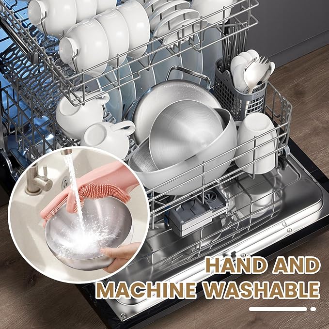 Mixing Bowls, 2 PCS Salad Bowls Set, Stainless Steel Metal Nesting Bowls with Salad Fork, 6 & 8 Inch Fruit Bowls for Cooking, Baking, Prepping, Dishwasher Safe Kitchen Supplies