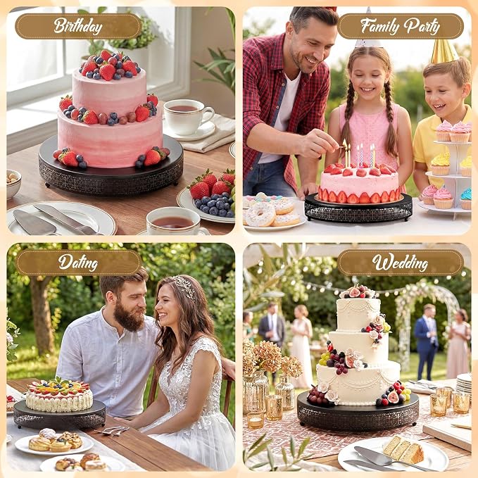 Wenqik Black Cake Stand 16 Inch Metal Round Cupcake Dessert Wedding Cake Stand with Cutting & Spatula Cookies Display Holder Fruit Serving Tray for Table Wedding Birthday Anniversary Party