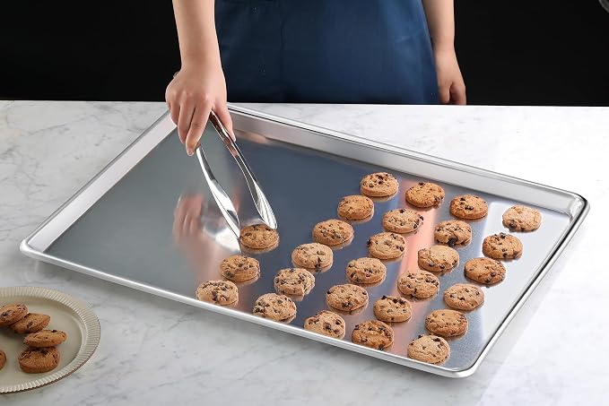 New Star Foodservice 36688 Commercial-Grade 12-Gauge Aluminum Open Bead Sheet Pan/Bun Pan, 18" L x 26" W x 1" H (Full Size) | Measure Oven (Recommended)