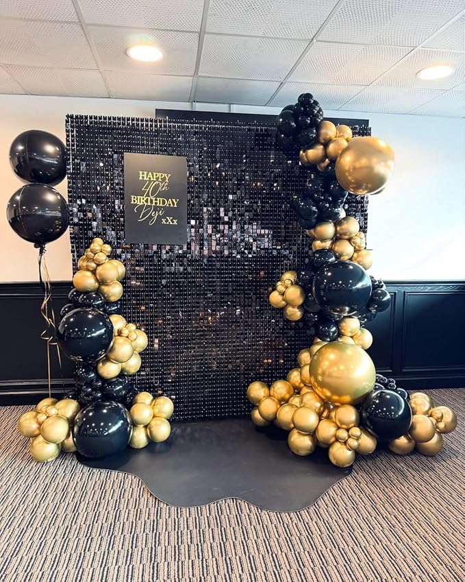 Black and Gold Balloon Arch Garland Kit with Star, 22 18 12 10 5in Different Size Black Metallic Gold White Latex Balloons for Birthday Anniversary 2026 Graduation New Year Party Decoration