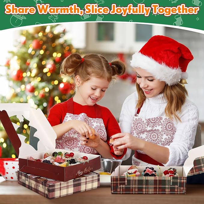 Affrolling 24 Pcs Pie Boxes 10 x 10 x 2 Inch Bakery Boxes with Window for Pies, Cookies and Pastries(Christmas Snowman)