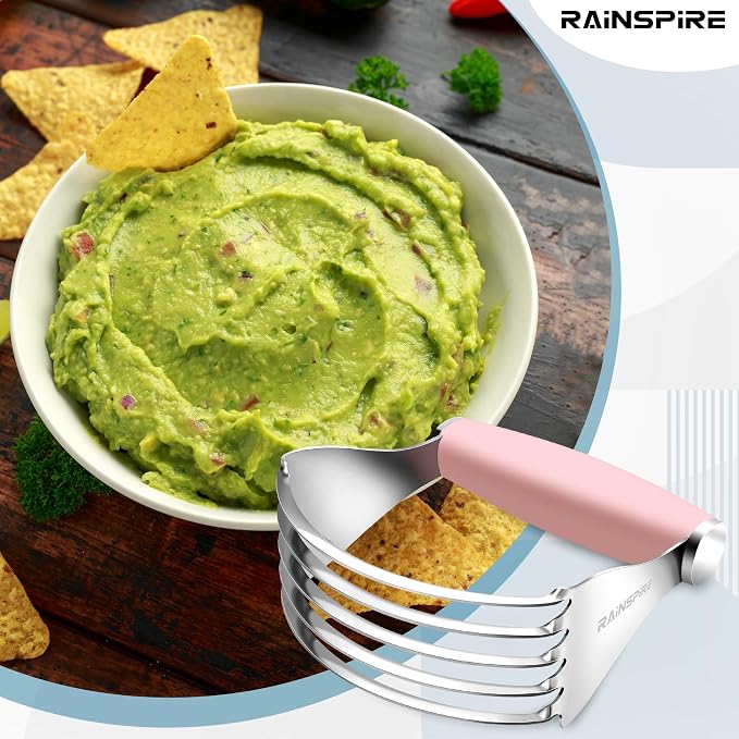 Rainspire XL Pastry Cutter For Baking, Heavy Duty Pastry Blender Stainless Steel, Thick Sharp Blades Dough Blender, Dough Cutter Butter Cutter Pastry for Easy Mixing, Dishwasher Safe, Pink