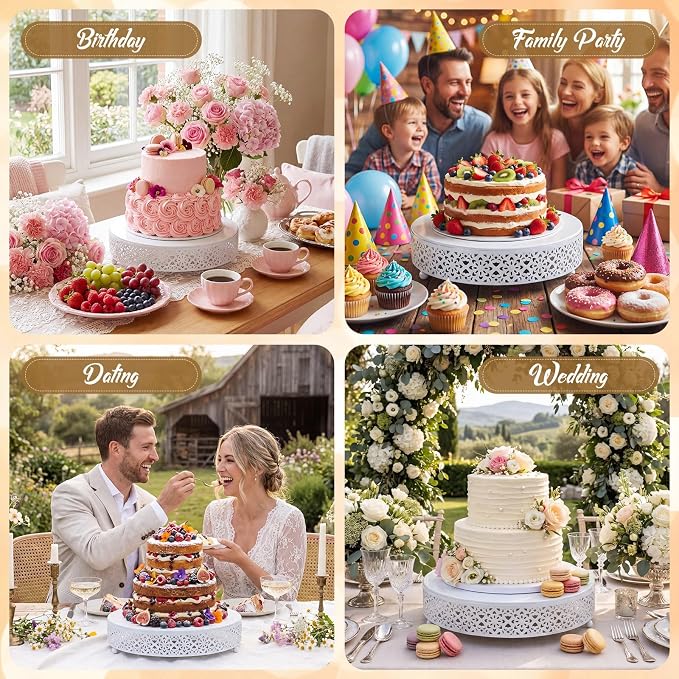 Wenqik White Cake Stand 12 Inch Round Metal Cupcake Dessert Wedding Cake Stand Cookies Display Holder Modern Design Fruit Serving Tray for Table Wedding Birthday Anniversary Party