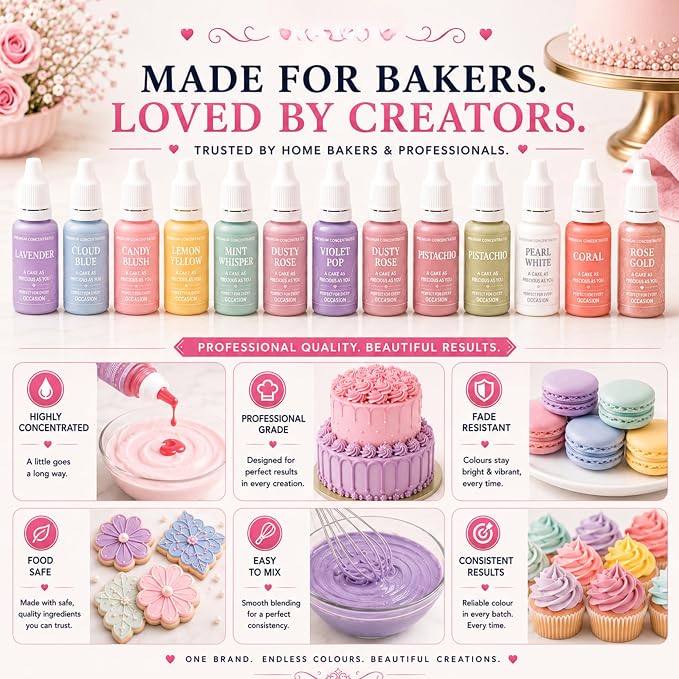Confect Unicorn Dreams Gel Food Coloring Set – 12 Highly Pigmented Colors for Buttercream, Cakes, Cookies, Macarons & Baking – 10mL Bottles