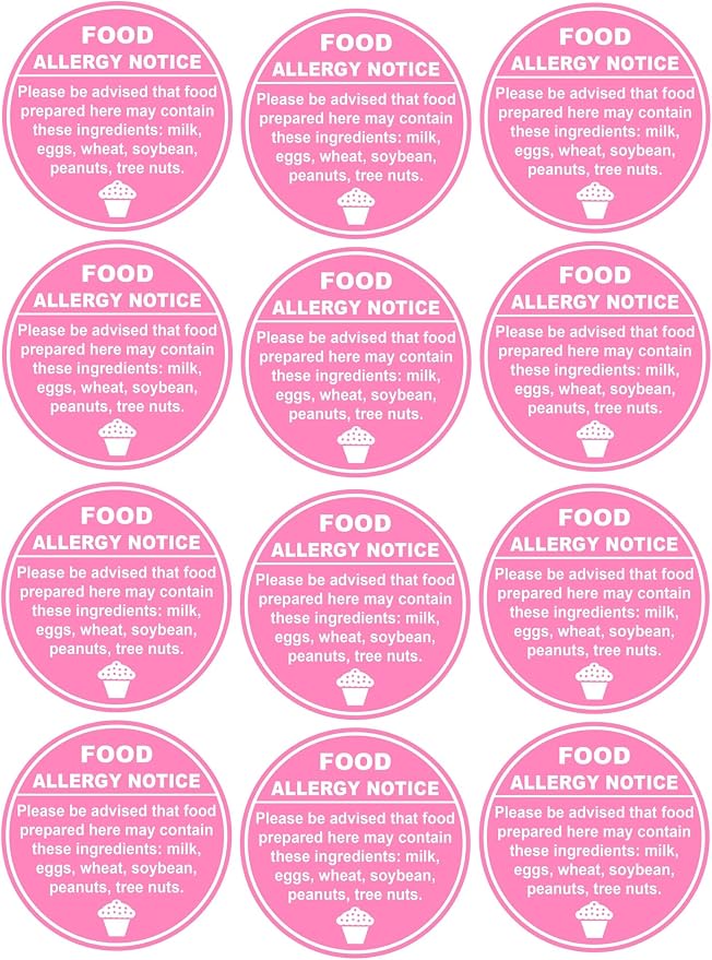 Allergy Warning Sticker,1.5inch 300pcs Round Pink Allergy Warning Sticker for Cake Shop,Party,Restaurants