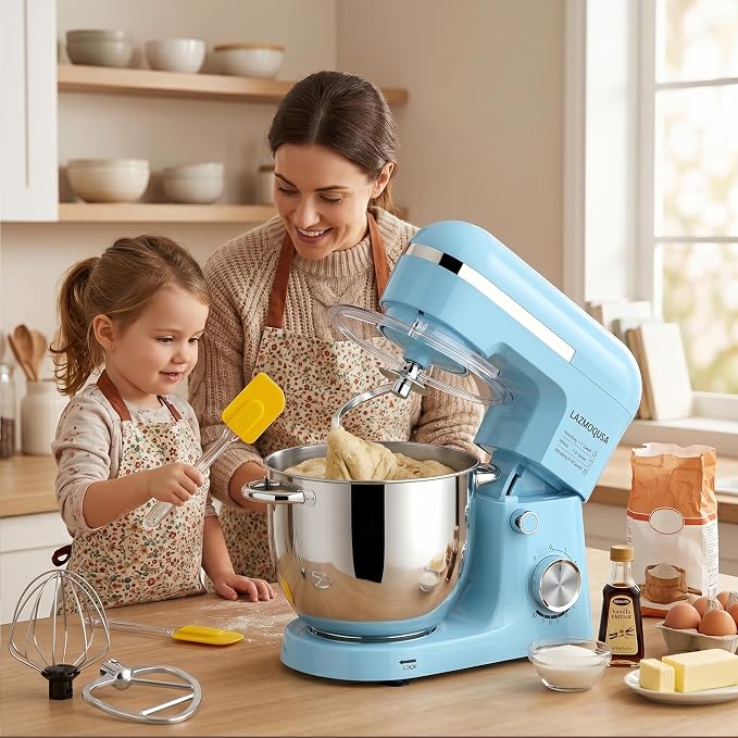 Stand Mixer, 6.5 Quart, 660W, Tilt-Head Food Mixer with 10+ Speeds, Stainless Steel, Multifunctional, for Bread Dough and Cake (Blue)