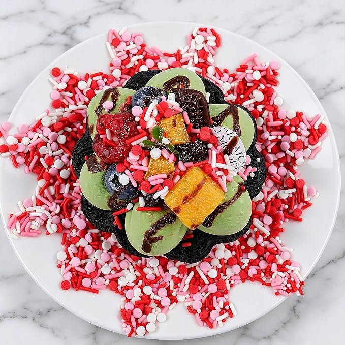 Red Sprinkles for Cake Decorating, 4.6oz Ice Cream Sprinkles 3-Mix Nonpareils Confetti Jimmies for Cupcakes Ice Cream Dessert