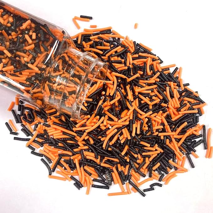 Sentovac Orange Black Jimmies Sprinkles Edible for Cake Decorating Orange Black Sprinkles Sugar Candy Cookie Cupcake Topper Ice Cream Baking Decorations Halloween Christmas Supplies 3.53oz