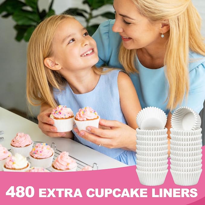 LotFancy (12 Count x 40 Sets) Mini Cupcake Containers with 480 Liners, Clear Plastic Cupcake Boxes Holders, Dozen Disposable Cupcake Carriers with Detachable Lid