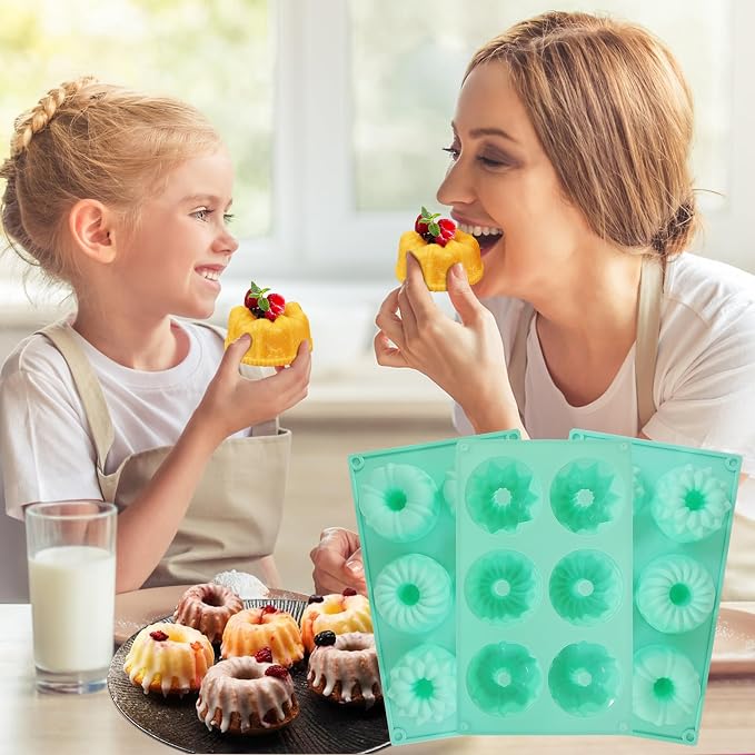 Zorazio 3Pcs Silicone Fluted Tube Cake Pan, Non-stick Mix Mini Baking Mold for Cupcake Cornbread Brownie Jello, 6-Cavity Fluted Tube Cake Pan