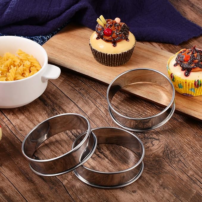 6 Pcs English Muffin Crumpet Rings 3.15 Inch Double Rolled Tart Ring Stainless Steel Nonstick Metal Round Mold for Home Food Making Tool