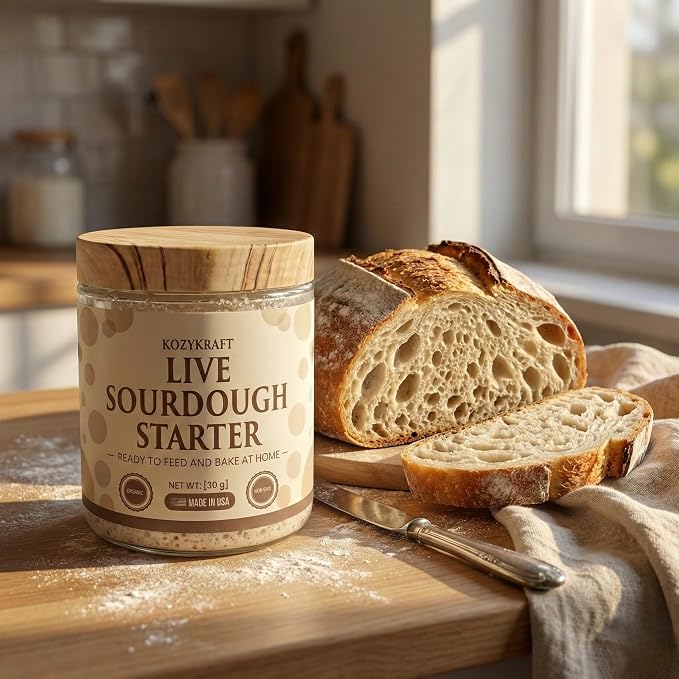 KozyKraft Live Wet Sourdough Starter Jar (30g) | Active Culture for Home Baking | Unflavored | Ships Ready to Feed