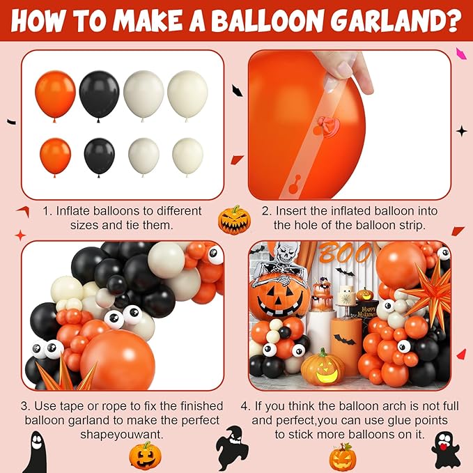 Halloween Balloon Arch Kit with Pumpkin Explosion Star Foil Balloons, Black Orange Beige Balloons Garland Kit with Eyes Balloons, halloween Party Balloons for Halloweens Home Garden Decorations