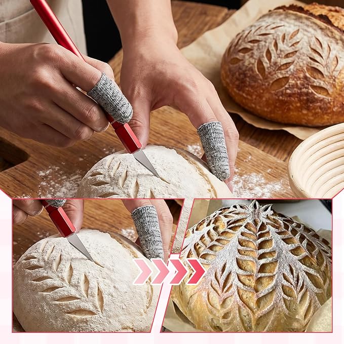 Bread Lame with 20 Blades and 2 Finger Cots Comfortable Grip Bread Scoring Knife for BreadBaking Stainless Steel BreadLame Dough Scoring Tool