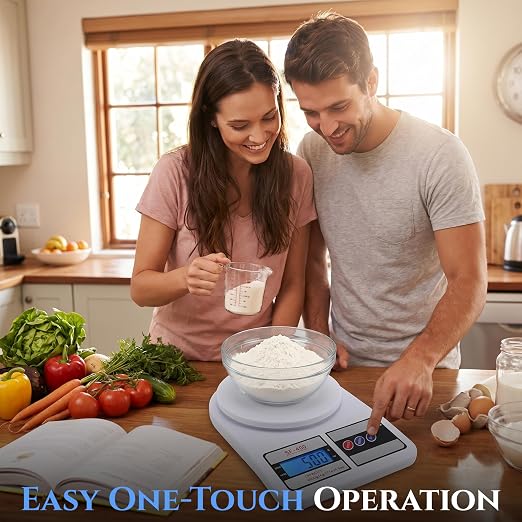 Digital Food Scale 10KG/1g Small Kitchen Weighing Scale with LCD Display, Portable Gram & Ounce Weight Measuring Device for Baking, Cooking, Travel, Accurate Smart Food Measuring Tool