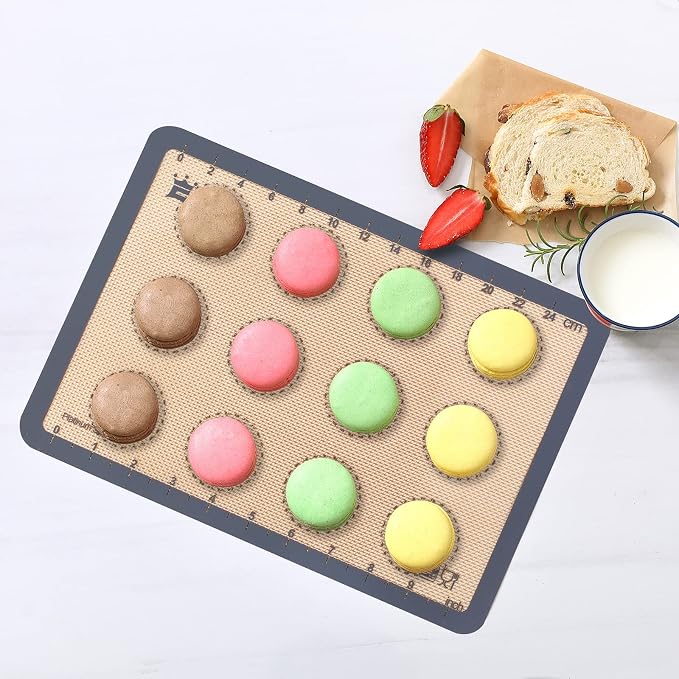 GUANCI Silicone Baking Mat Set of 6, Includes 25"x17.5" Large, 2 Medium 16.5"x11.6", 2 Small 11.75"x8.25", 9" Round, All Mats 0.70mm Thick, Non-Stick Reusable Baking Mats for Pizza, Cookie, Bread