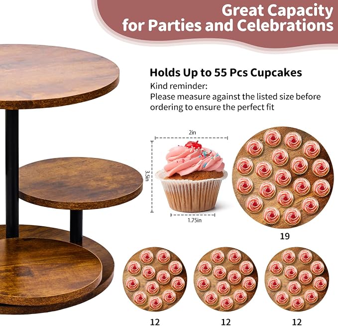 NANXITU 4 Tier Cupcake Tower Stands for 50 Cupcakes,360° Rotatable Round Cup Cake Stand with Tiered Tray,Farmhouse Wooden Dessert Table Display Stands for Wedding Birthday Baby Shower Tea Party