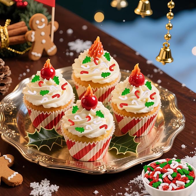 LEBERY Christmas Tree Sprinkles 3.5 Oz Red Green White Sprinkle Edible Christmas Sprinkles Holiday Candy Cane Sprinkle for Cake Decorating Edible Christma Cake Topper Ice Cream Cookie Decor