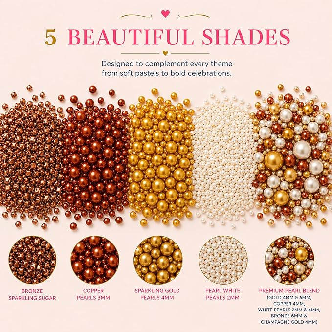 Confect Sprinkle Mix – Edible Gold, Bronze & White Sugar Pearls with Copper Sparkling Sugar –Great Gatsby Disco Ball- Elegant Cake, Cupcake & Cookie Decorating Sprinkles –Vegan, Gluten-Free, Nut-Free, Soy-Free, Dairy-Free, Palm Oil-Free, Dye Free- 5 Oz