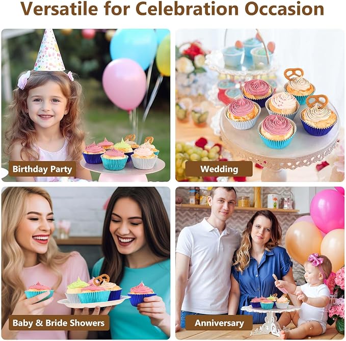 Gifbera Foil Cupcake Liners Metallic Paper Muffin Standard Baking Cups 200-Count (Aqua)