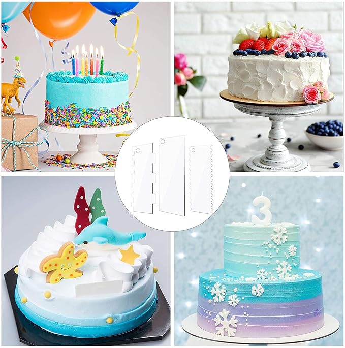 7 Pieces Clear Acrylic Cake Scraper Smoother, 9.5in Double Sided Decorating Cake Comb Cake Scraper Set for Cake Buttercream Frosting Icing Smoother Tools