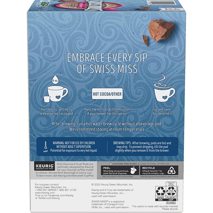 Swiss Miss Reduced Calorie Hot Cocoa, Keurig Single Serve K-Cup Pods, 88 Count (4 Packs of 22)