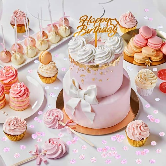 500 PCS Daisy Cupcake Toppers White Mini Daisy Flowers Cake Decorations Picks White Flowers for Bridal Engagement Baby Shower Christma Theme Kids Birthday Party Decor Supplies