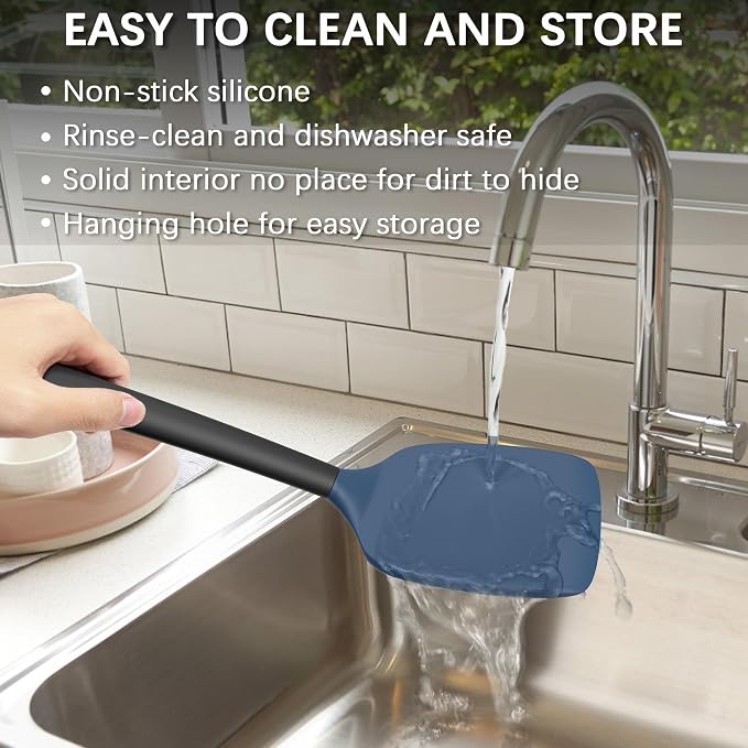 Coukre 2 Pack Silicone Spatula Set, High Heat Resistant, BPA Free Kitchen Spatula, Solid & Slotted Turner for Non-Stick Pans, Sautéing, and Flipping (2, DarkBlueBlack)