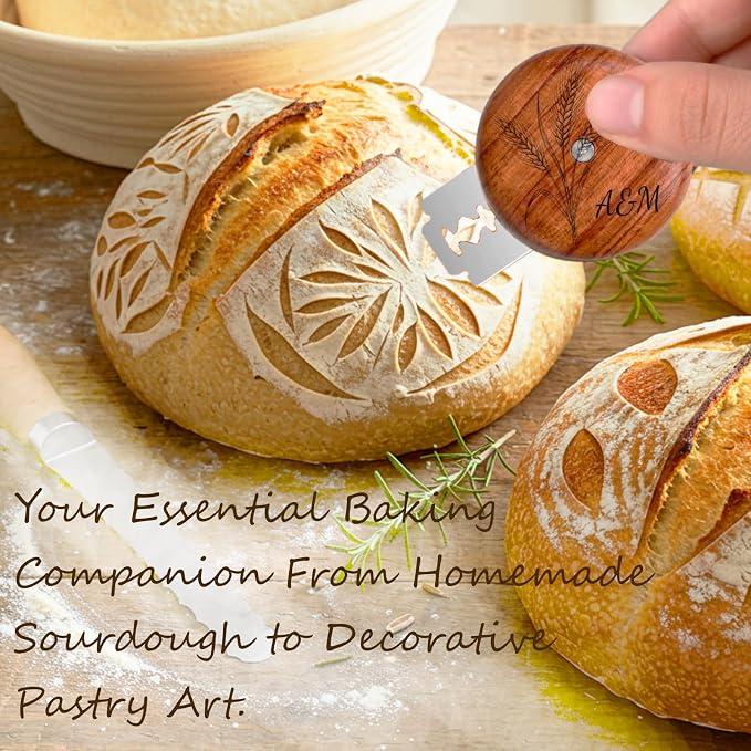 Custom Engraved UFO Bread Lame - Personalized Sourdough Scoring Tool for Artisan Bread Baking, Bread Scorer Tool Set with 5 Professional Stainless Steel Blades, Baker Gift Idea (Design B-Red Pouch)